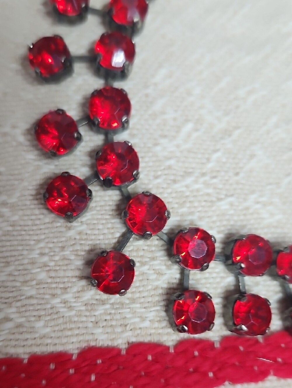 Red Crystal Drop Statement Necklace - Women Jewelry - Picture 3 of 5